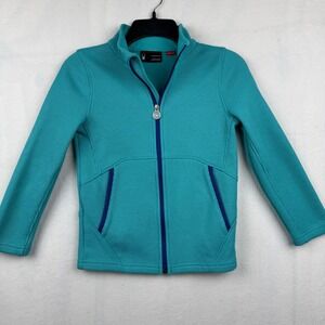 Spyder Kids Full Zip‎ Jacket M 10/12 Turquoise Blue Trim Active Sports